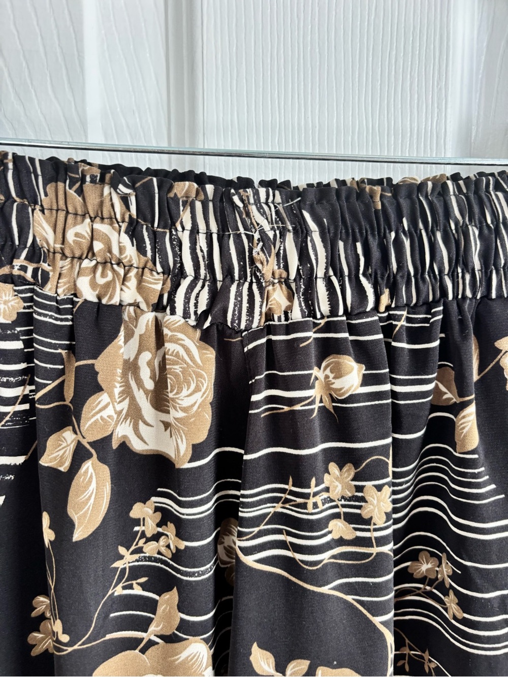 Wide Leg Women's Pants with Gold Floral Print - Picture 4 of 7